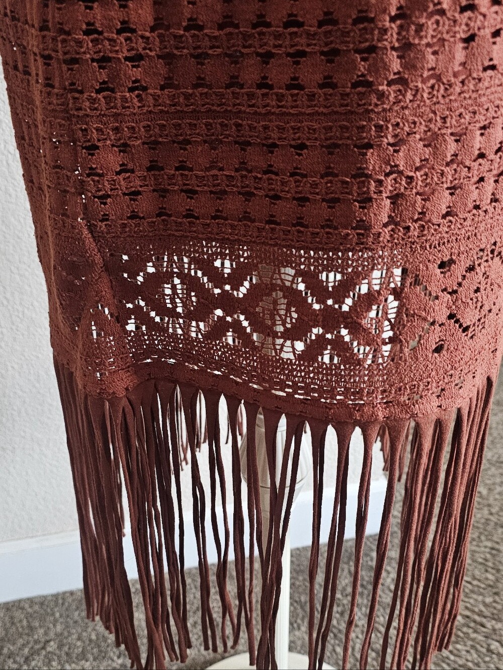 SHYANNE Western 100% Cotton Crochet Fringe Sleeveless Midi Dress Large Rust - Picture 5 of 13